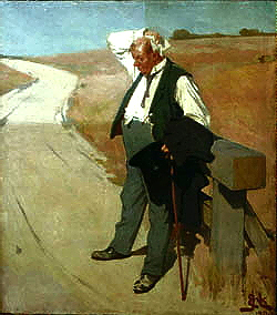 Originalt maleri Den tørstige mand af Erik Henningsen under rensning Tuborg mand